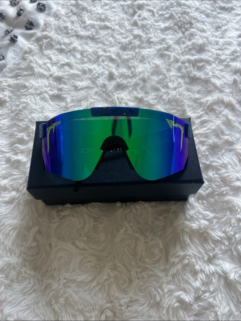 Pit Viper Blue Shield Sunglasses with Yellow Speckle